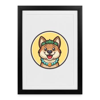 Polynésien Chien Race Dessin Animé Kawaii Clipart Animal - Affiche encadrée (27 × 37 cm) - noir - Devant