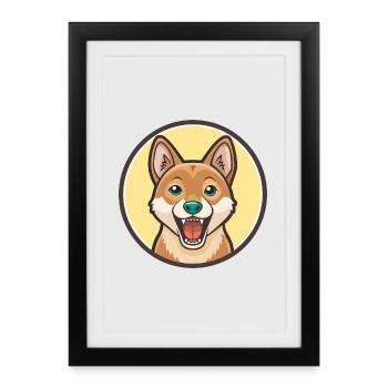 Nouvelle-Guinée Chien Chantant Race Dessin Animé Kawaii - Affiche encadrée (27 × 37 cm) - noir - Devant