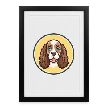 Épagneul picard, race de chien, dessin animé, Kawaii, Clipart - Affiche encadrée (27 × 37 cm) - noir - Devant