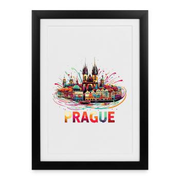 Prague Capitale République tchèque Cadeau - Affiche encadrée (27 × 37 cm) - noir - Devant