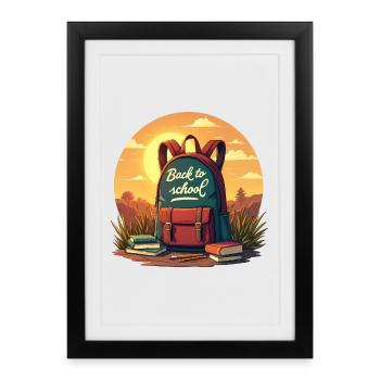 Back to School, Backpack and Books - Framed poster (27 × 37 cm) - black - Front