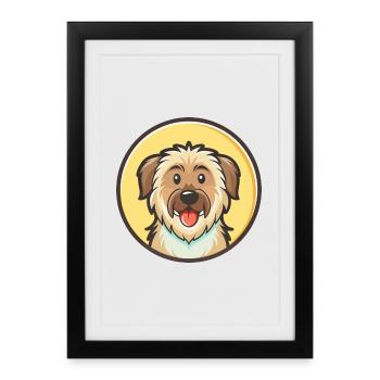 Berger des Pyrénées, race de chien, dessin animé kawaii - Affiche encadrée (27 × 37 cm) - noir - Devant