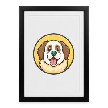 Chien de montagne des Pyrénées dessin animé kawaii clipart - Affiche encadrée (27 × 37 cm) - noir - Devant
