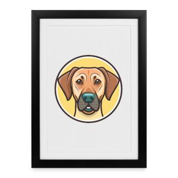 Rhodesian Ridgeback Chien Race Drôle Dessin Animé Kawaii - Affiche encadrée (27 × 37 cm) - noir - Devant