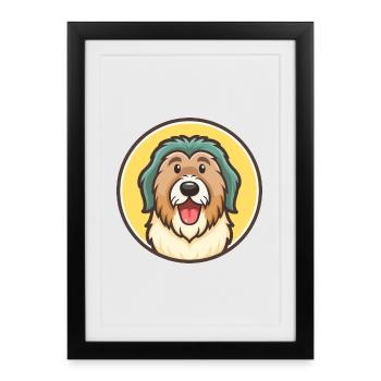 chien de berger roumain chien race dessin animé Kawaii Clipart - Affiche encadrée (27 × 37 cm) - noir - Devant
