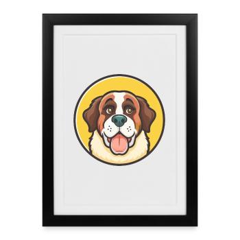 Saint Bernard Chien Race Dessin Animé Kawaii Clipart Animal de compagnie - Affiche encadrée (27 × 37 cm) - noir - Devant