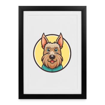 Scottish Terrier chien race dessin animé Kawaii Clipart - Affiche encadrée (27 × 37 cm) - noir - Devant