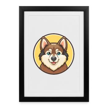 Laika Sibérie, chien de race, dessin animé kawaii clipart - Affiche encadrée (27 × 37 cm) - noir - Devant