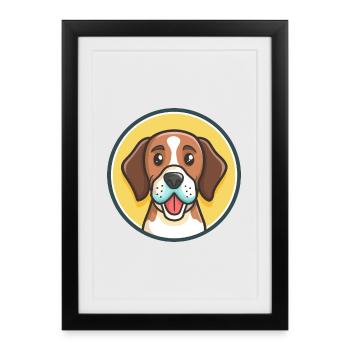 St Hubert Jura Chien Chien Race Dessin Animé Kawaii Pet - Affiche encadrée (27 × 37 cm) - noir - Devant