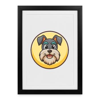 Schnauzer standard race de chien dessin animé Kawaii - Affiche encadrée (27 × 37 cm) - noir - Devant