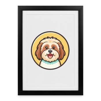 Tibétain Kyi Apso Chien Race Dessin animé Kawaii Clipart - Affiche encadrée (27 × 37 cm) - noir - Devant