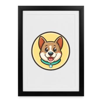Tazy chien race dessin animé Kawaii Clipart Illustration - Affiche encadrée (27 × 37 cm) - noir - Devant