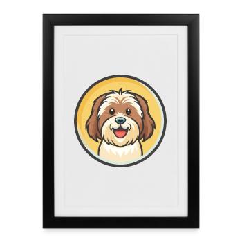 Terrier tibétain chien race dessin animé Kawaii Clipart - Affiche encadrée (27 × 37 cm) - noir - Devant