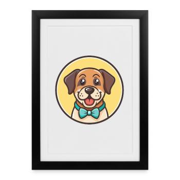 Tyroler Bracke Chien Race Dessin animé Kawaii Clipart - Affiche encadrée (27 × 37 cm) - noir - Devant