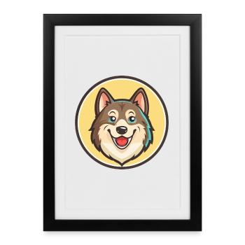 Sibérie occidentale Laïka race de chien drôle dessin animé Kawaii - Affiche encadrée (27 × 37 cm) - noir - Devant