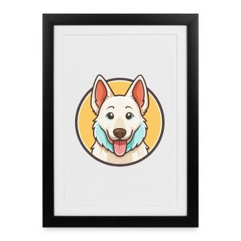 White Swiss Shepherd Dog Breed Cartoon Kawaii Pet - Framed poster (27 × 37 cm) - black - Front