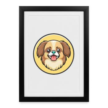 Épagneul tibétain chien race dessin animé Kawaii Clipart - Affiche encadrée (27 × 37 cm) - noir - Devant