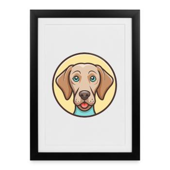 braque de Weimar chien race dessin animé Kawaii Clipart Animal - Affiche encadrée (27 × 37 cm) - noir - Devant