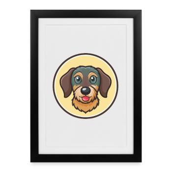 Teckel à poil dur chien race dessin animé Kawaii animal de compagnie - Affiche encadrée (27 × 37 cm) - noir - Devant