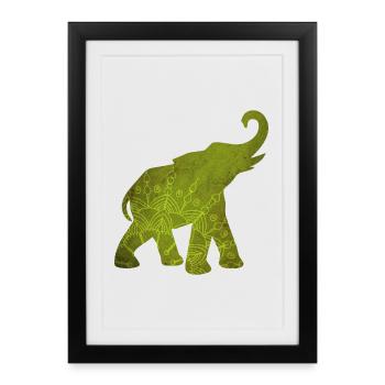 Yoga Éléphant Vert Motif Médiatation Inde om - Affiche encadrée (27 × 37 cm) - noir - Devant