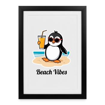 Casual beach penguin – summer holiday feeling - Framed poster (27 × 37 cm) - black - Front