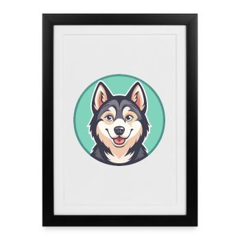 Alaskan Klee Kai Chien Race Dessin animé Kawaii Clipart - Affiche encadrée (27 × 37 cm) - noir - Devant