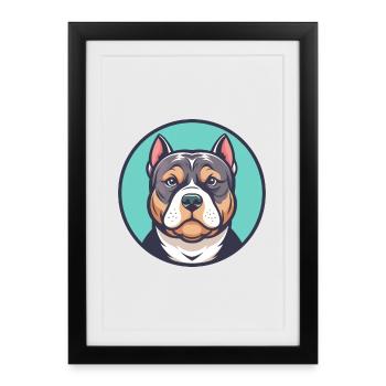 American Bully chien race dessin animé Kawaii Clipart - Affiche encadrée (27 × 37 cm) - noir - Devant