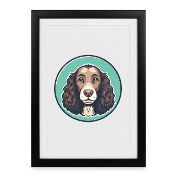 Épagneul d’eau américain chien race dessin animé Kawaii - Affiche encadrée (27 × 37 cm) - noir - Devant