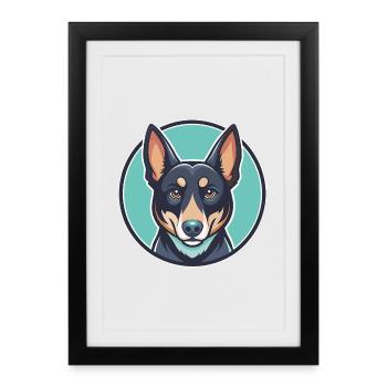 Kelpie australien chien race dessin animé Kawaii Clipart - Affiche encadrée (27 × 37 cm) - noir - Devant