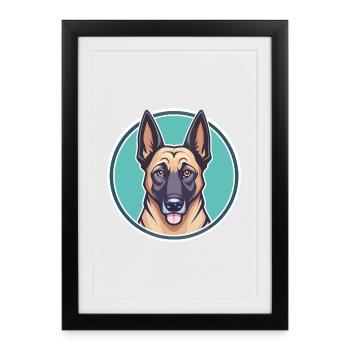 Belgian Malinois Dog Breed Cartoon Kawaii Clipart - Framed poster (27 × 37 cm) - black - Front