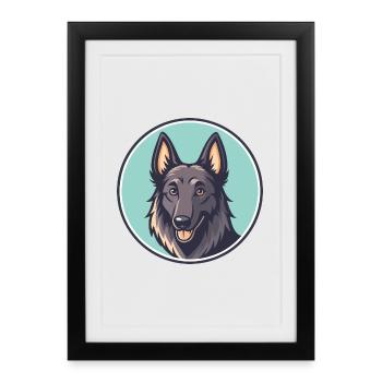 Belge Groenendael Race Chien Drôle Dessin animé Kawaii - Affiche encadrée (27 × 37 cm) - noir - Devant
