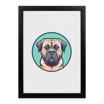 Boerboel Chien Race Coloré Dessin animé Kawaii Clipart - Affiche encadrée (27 × 37 cm) - noir - Devant