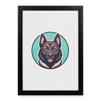 Black Norwegian Elkhound Dog Breed Cartoon Kawaii - Framed poster (27 × 37 cm) - black - Front