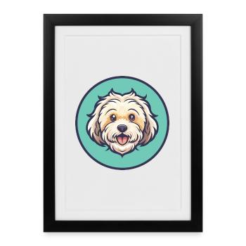 Bolognaise Chien Race Dessin Animé Kawaii Clipart Animal - Affiche encadrée (27 × 37 cm) - noir - Devant