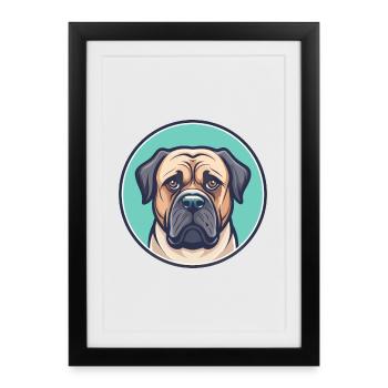 Dogue brésilien chien race dessin animé Kawaii Clipart - Affiche encadrée (27 × 37 cm) - noir - Devant