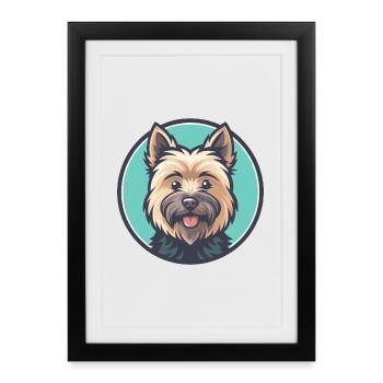 Cairn Terrier Chien Race Dessin animé Kawaii Clipart Animal de compagnie - Affiche encadrée (27 × 37 cm) - noir - Devant