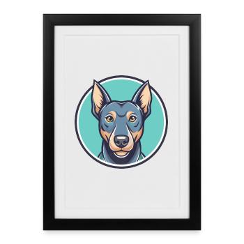 Bleu dentelle chien race dessin animé Kawaii Clipart Animal - Affiche encadrée (27 × 37 cm) - noir - Devant
