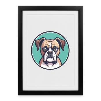 Boxer chien race dessin animé Kawaii Clipart animal de compagnie - Affiche encadrée (27 × 37 cm) - noir - Devant