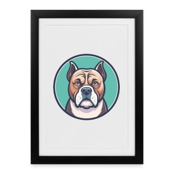 Bull Boxer Chien Race Dessin animé Kawaii Clipart Animal - Affiche encadrée (27 × 37 cm) - noir - Devant