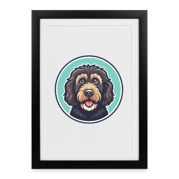 Chien d’eau cantabrique race dessin animé Kawaii Clipart - Affiche encadrée (27 × 37 cm) - noir - Devant