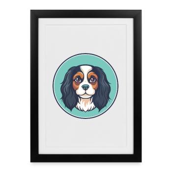Cavalier King Charles Spaniel Chien Race Dessin animé - Affiche encadrée (27 × 37 cm) - noir - Devant