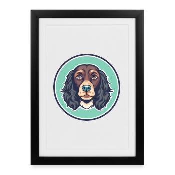 Boykin Spaniel Chien Race Dessin animé Kawaii Clipart - Affiche encadrée (27 × 37 cm) - noir - Devant
