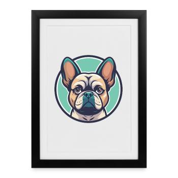 Braque Français Race de chien Dessin animé Kawaii Clipart - Affiche encadrée (27 × 37 cm) - noir - Devant
