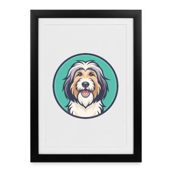 chien de berger catalan chien race dessin animé Kawaii Clipart - Affiche encadrée (27 × 37 cm) - noir - Devant