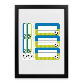 Ensemble d’autocollants d’école DIY - Football Bleu Vert - 9 - Affiche encadrée (27 × 37 cm) - noir - Devant