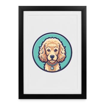Corded Poodle Dog Breed Cartoon Kawaii Clipart Pet - Framed poster (27 × 37 cm) - black - Front