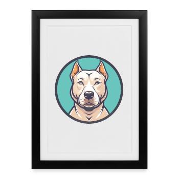 Dogue Argentino Chien Race Dessin animé Kawaii Clipart - Affiche encadrée (27 × 37 cm) - noir - Devant