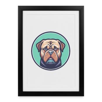 Dogue De Bordeaux Chien Race Dessin animé Kawaii Clipart - Affiche encadrée (27 × 37 cm) - noir - Devant