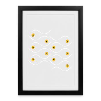 Tessellation of fish in the white brush line - Framed poster (27 × 37 cm) - black - Front