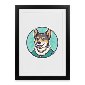 Hawaïen Poi Chien Race Dessin animé Kawaii Clipart Animal de compagnie - Affiche encadrée (27 × 37 cm) - noir - Devant